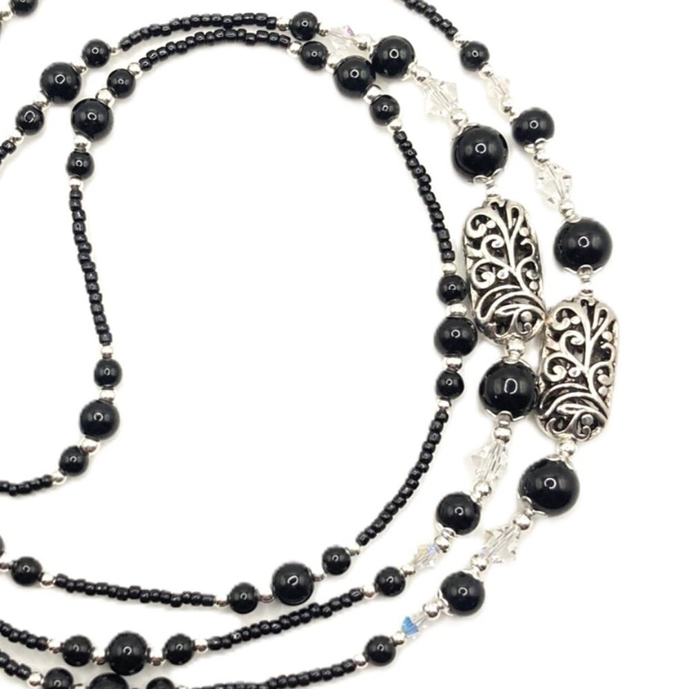 Classic Black, Beaded Lanyard for, Badge, ID Holder, Keychain, Lanyard